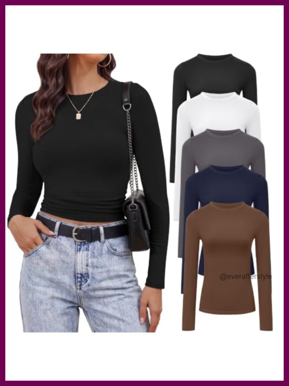 Women's Long Sleeve Slim Fit Crew Neck T-Shirts 5 Pack Basic Layering Tops